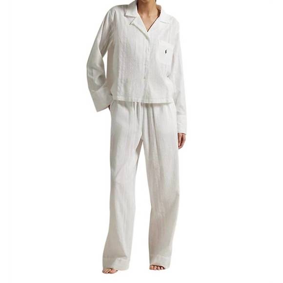 NEW POLO RALPH LAUREN striped poplin shirt & pant pj set in white cloud - Picture 1 of 3